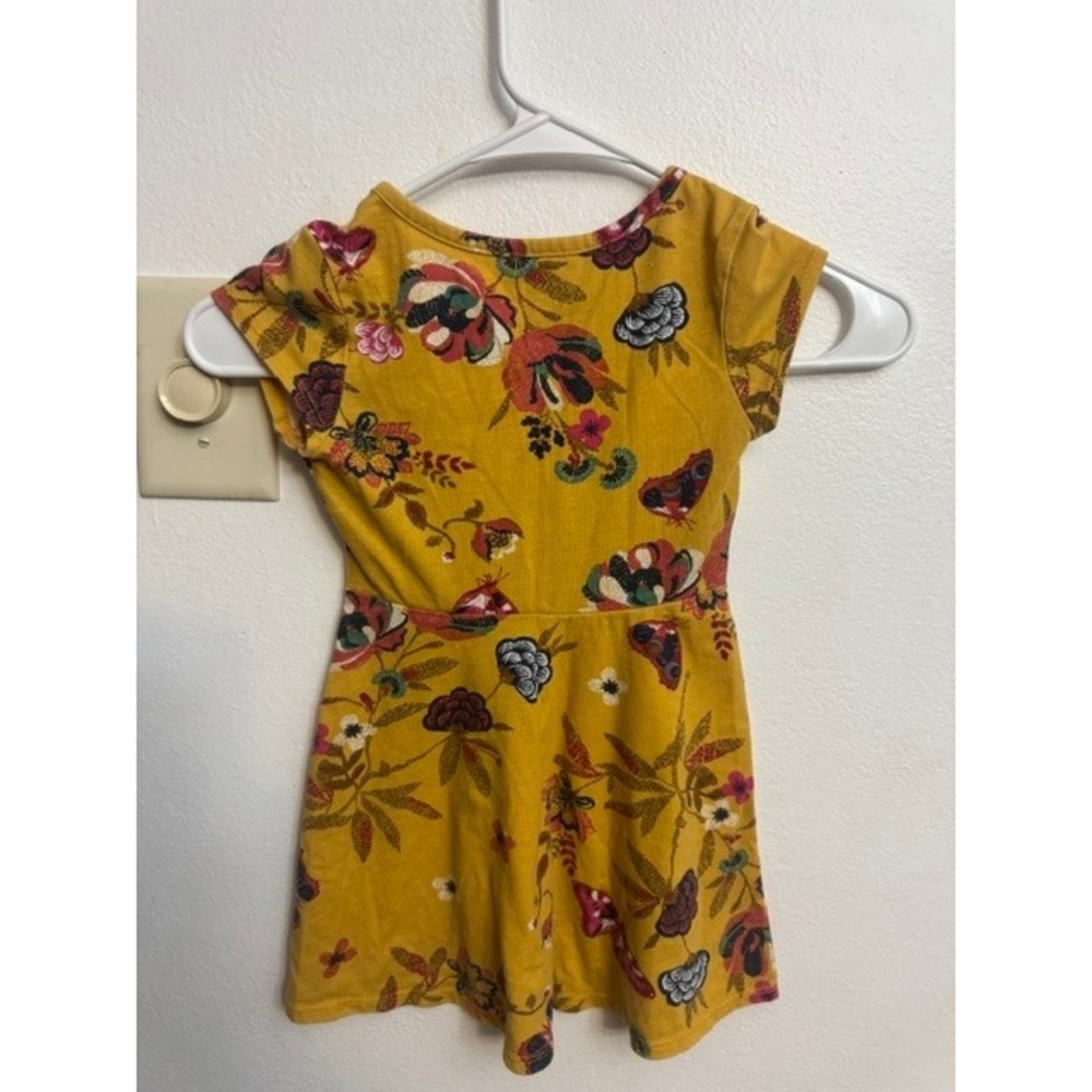 Wonder Nation Girls XS 4-5 Mustard Yellow Floral Butterfly Skater Dress (F)